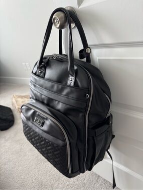 Faux leather black diaper bag